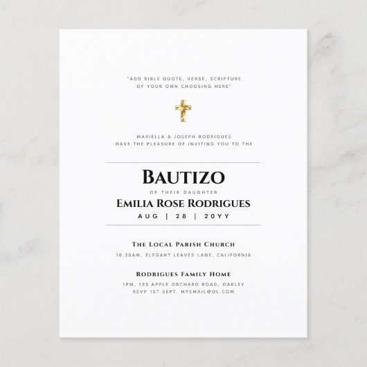 Elegante Moderne BAUTIZO Bautismo Taufe - ADD VERS (Vorderseite)