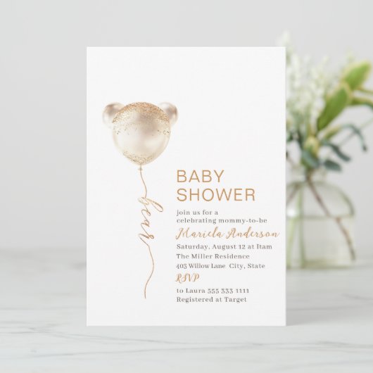 Elegante moderne Bear Baby Dusche Einladung (Stehend Vorderseite)