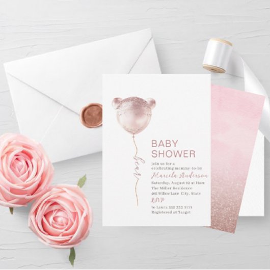 Elegante moderne Bear Baby Dusche Einladung