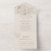 Elegante Moderne Beige Lineart Floral Wedding All In One Einladung (Innen Boden)