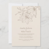 Elegante Moderne Beige Lineart Floral Wedding Einladung (Vorderseite)