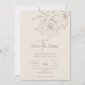 Elegante Moderne Beige Lineart Floral Wedding Save The Date (Vorderseite)
