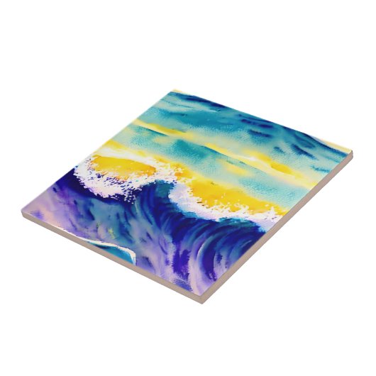 Elegante moderne bemalte Ocean Wave Sunlight Fliese (Seite)