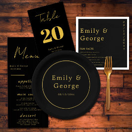 Elegante moderne Black and Gold Luxury Chic Weddin Pappteller