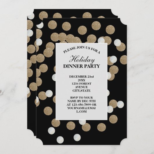 elegante, moderne Black Gold Confetti Einladung (Vorne/Hinten)