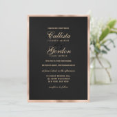 Elegante moderne Black Gold Metallic Border Weddin Einladung (Stehend Vorderseite)
