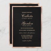 Elegante moderne Black Gold Metallic Border Weddin Einladung (Vorne/Hinten)