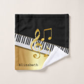 Elegante moderne Black Gold Musiknoten, Piano Keys Badhandtuch Set (Waschlappen)