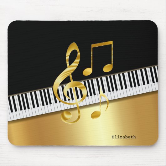 Elegante moderne Black Gold Musiknoten, Piano Keys Mousepad (Vorne)