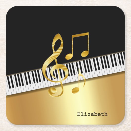 Elegante moderne Black Gold Musiknoten, Piano Keys Rechteckiger Pappuntersetzer (Vorderseite)