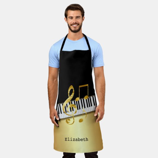 Elegante moderne Black Gold Musiknoten, Piano Keys Schürze (Getragen)