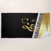 Elegante moderne Black Gold Musiknoten, Piano Keys Strandtuch (Vorderseite)
