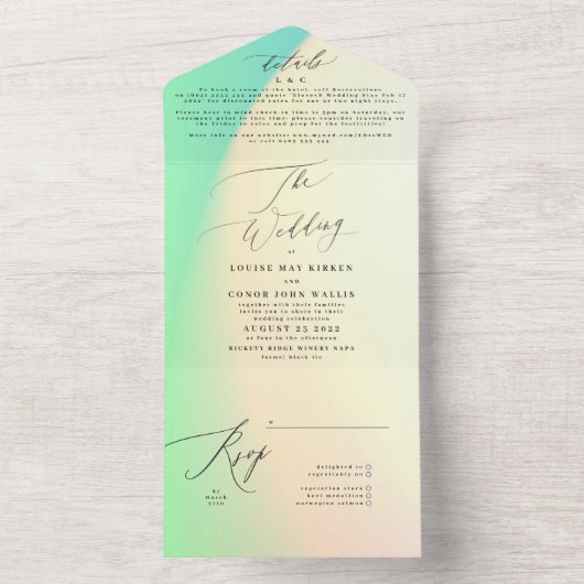 Elegante moderne Black Ombre Gefärbte Krawatte Wed All In One Einladung (Innen)