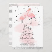 Elegante moderne Black & Pink Flamingo Baby Dusche Einladung (Vorne/Hinten)