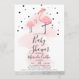 Elegante moderne Black & Pink Flamingo Baby Dusche Einladung