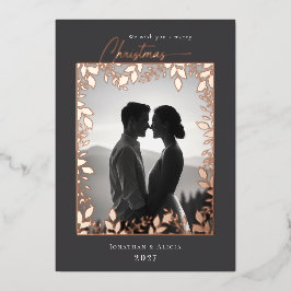 Elegante moderne Blätter rahmen Foto frohe Weihnac Folien Feiertagskarte