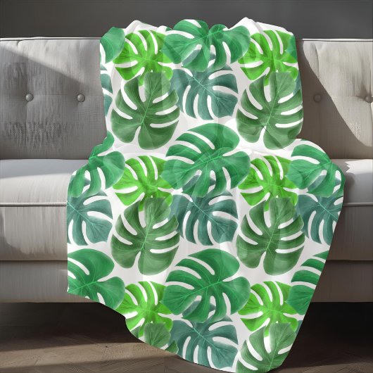 Elegante moderne Blätter von Green Palm Fleecedecke