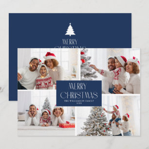 Elegante, moderne, blaue Foto-Collage Weihnachtska Feiertagskarte