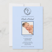 Elegante Moderne Blaue Foto Taufe Einladung (Vorderseite)