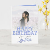 Elegante moderne, blaue Foto Wasserfarbkarte Karte (Gelbe Blume)