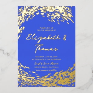 Elegante moderne blaue Gold-Surfer-Welle Strandhoc Folieneinladung