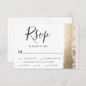 Elegante, moderne, blaue, goldene Foil Wedding RSV RSVP Karte (Vorne/Hinten)