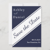 Elegante moderne blaue Hochzeit Save The Date (Vorderseite)