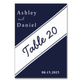 Elegante moderne blaue Hochzeit Tischnummer (Rückseite)