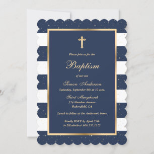 Elegante moderne Blue Gold Boy Taufe Einladung
