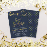 Elegante Moderne Blue Imitate Gold Lights 16 . Geb Einladung<br><div class="desc">Modern Sweet 16 Birthday Einladung mit eleganten Lichterketten und das Wort "16 . Geburtstag" in Imitat Gold vor einem blauen Hintergrund. Die Karte enthält ein passendes Muster auf der Rückseite. Karo andere passende Elemente hier https://www.zazzle.com/collections/strings_of_lights_faux_gold_celebration_collection-119311942951401241?rf=238364477188679314 Personalisieren Sie sie, indem Sie den Platzhalter-Text ersetzen, um Ihre Informationen hinzuzufügen. Für weitere Optionen...</div>