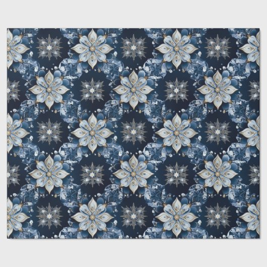 Elegante moderne Blue Jeweled Snowflakes Geschenkpapier (Saum)