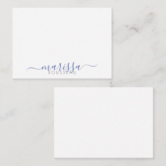 Elegante, moderne, Blue Monogram Name Note Card Mitteilungskarte (Vorne/Hinten)