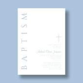 Elegante moderne Blue Script Cross Boy Taufe Einladung