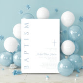 Elegante moderne Blue Script Cross Boy Taufe Einladung