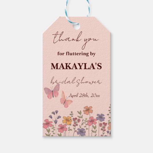 Elegante moderne Blume Butterflies Brautparty Geschenkanhänger (Vorderseite)