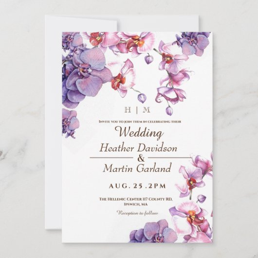 Elegante Moderne Blume Lila Rosa Orchideenhochzeit Einladung (Vorderseite)