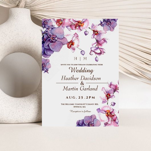 Elegante Moderne Blume Lila Rosa Orchideenhochzeit Einladung