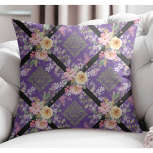 Elegante moderne Blume und floraler Damask Lavende Kissen