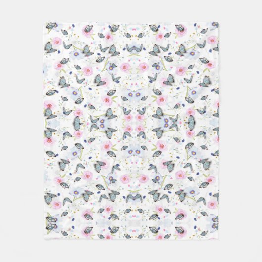 Elegante moderne Blume und Schmetterlingsmuster Fleecedecke (Vorderseite)