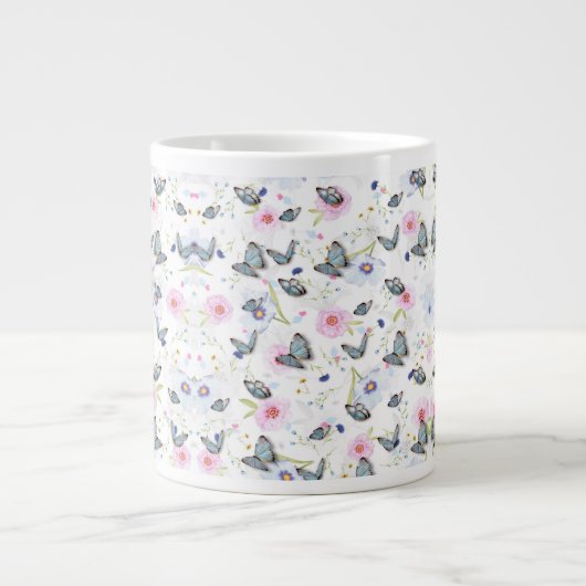 Elegante moderne Blume und Schmetterlingsmuster Jumbo-Tasse (Vorderseite)