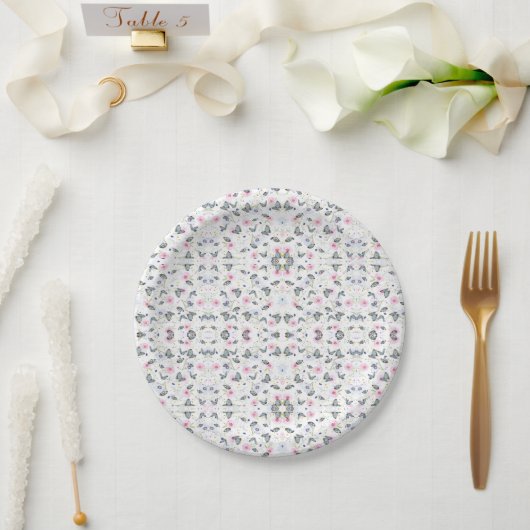 Elegante moderne Blume und Schmetterlingsmuster Pappteller (Hochzeit)