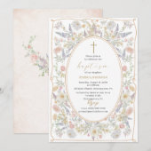 Elegante Moderne Blume Wasserfarbe Taufe Einladung (Vorne/Hinten)