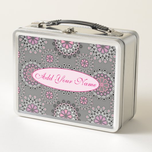 Elegante moderne Blumen ergänzen Ihren Text Metall Brotdose (Vorderseite)