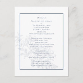 Elegante moderne Blumendusty Blue Wedding Details Begleitkarte
