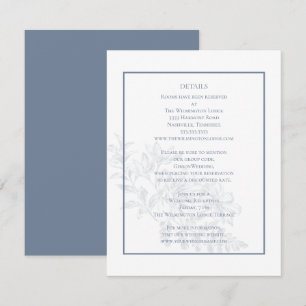 Elegante moderne Blumendusty Blue Wedding Details Begleitkarte