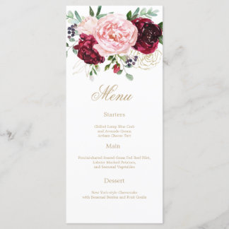 Elegante moderne, blumenfarbene Aquarellbilder Menükarte