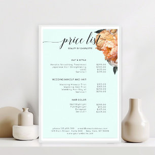 Elegante, moderne, blumengeschmückte Preisliste Poster