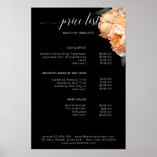 Elegante, moderne, blumengeschmückte Preisliste Poster