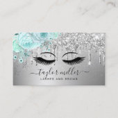 Elegante, moderne, blumengrün-silberne Wimpern Visitenkarte (Vorderseite)