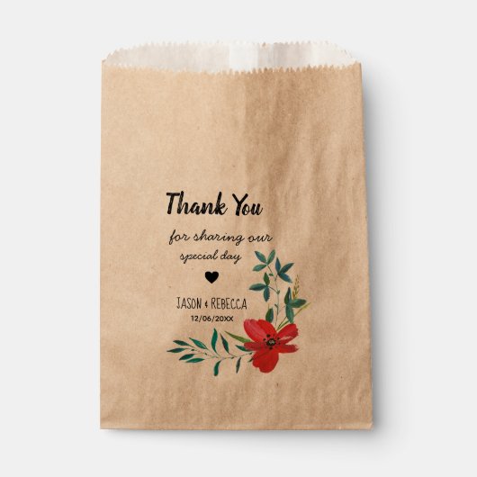 Elegante moderne Blumenhochzeit Danke Geschenktütchen (Vorderseite)